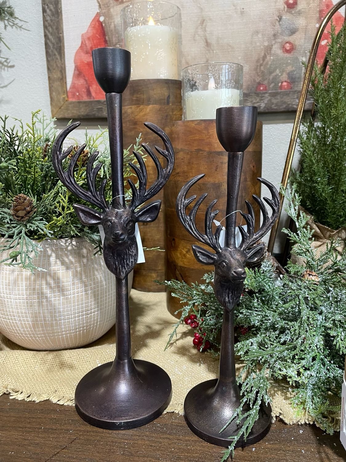 Vhc Sm Rustic Stag Metal Candlestick 10.5&quot;