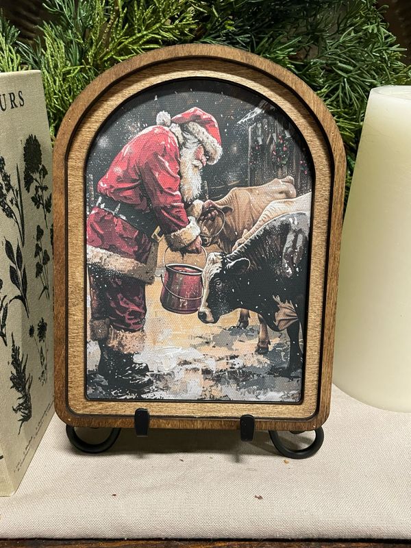 Red Arch Santa With Cows 8x6