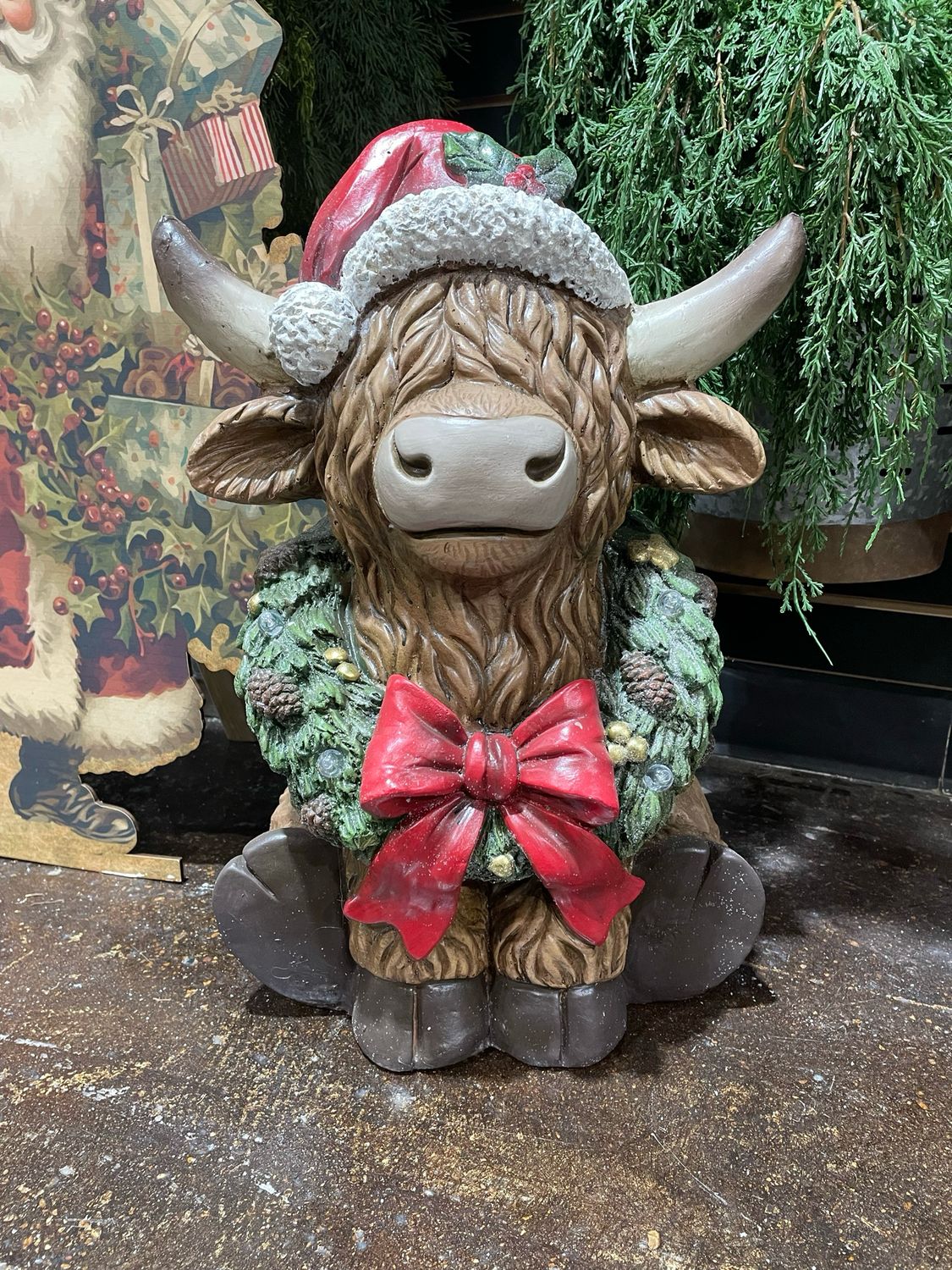 Han Lighted Wreath Highland Cow 14x12x22