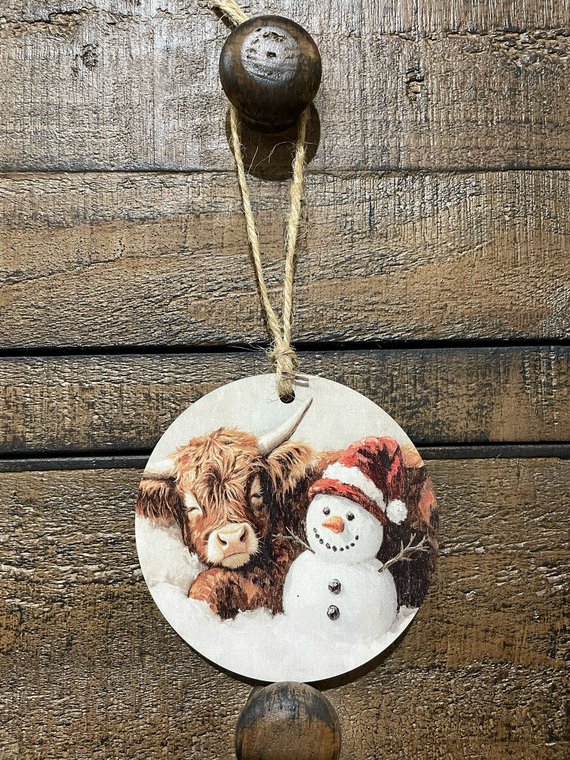 Red Highland Snowman Wood Orn 4&quot;
