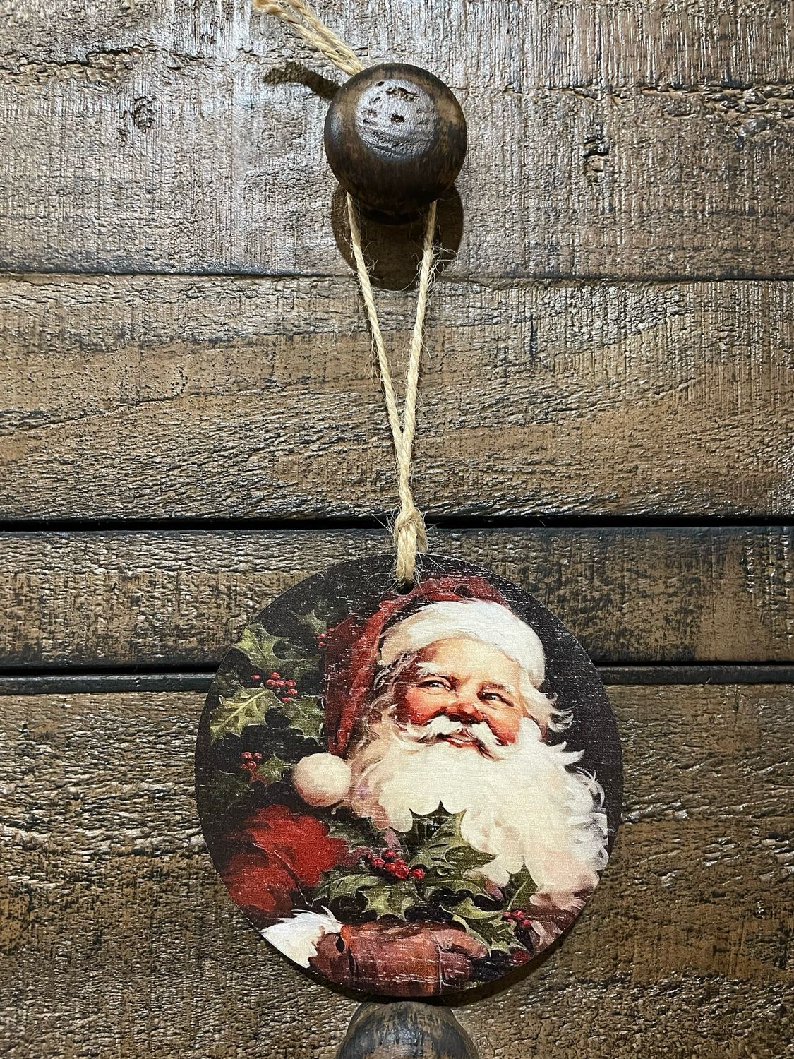 Red Vintage Santa Wood Orn 4&quot;