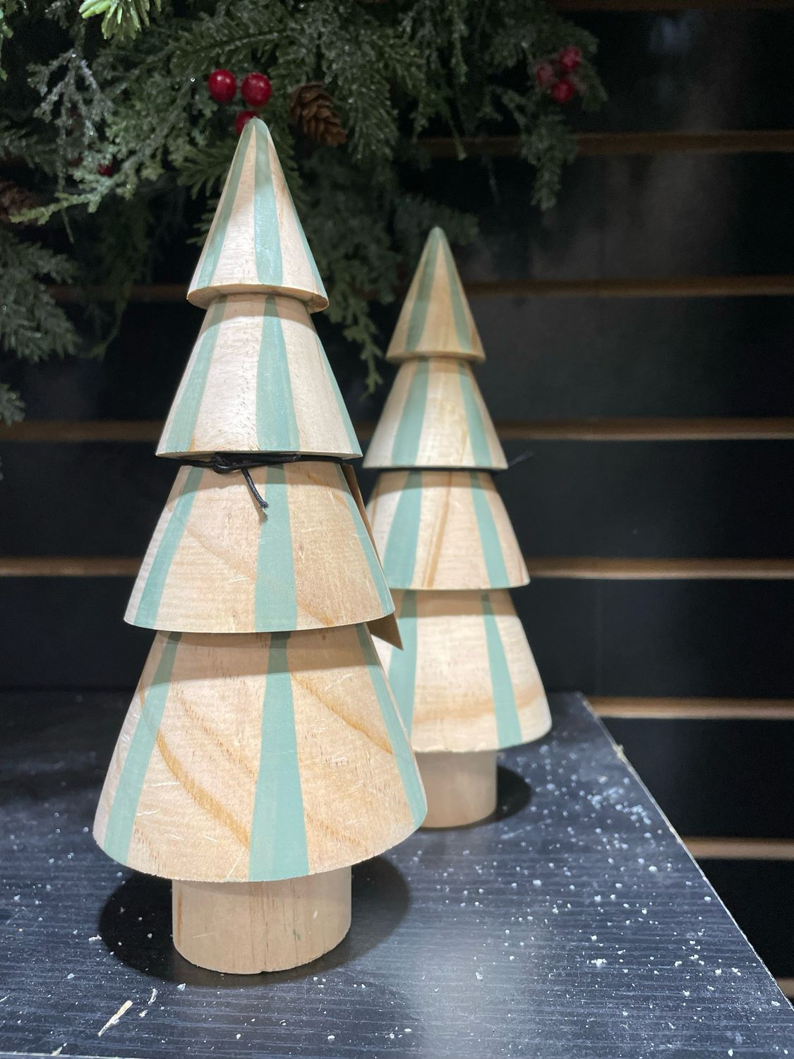 CCO 7.75&quot; Green Stripes Wood Tree