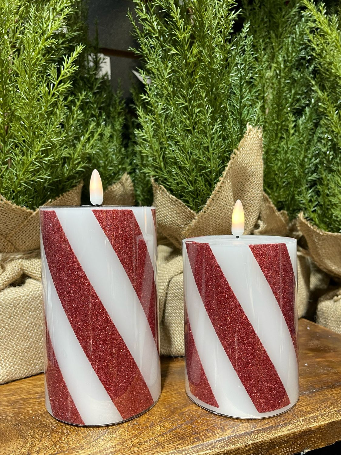 Rag 5&quot; Red 3D Flame Candy Cane Pillar Candle
