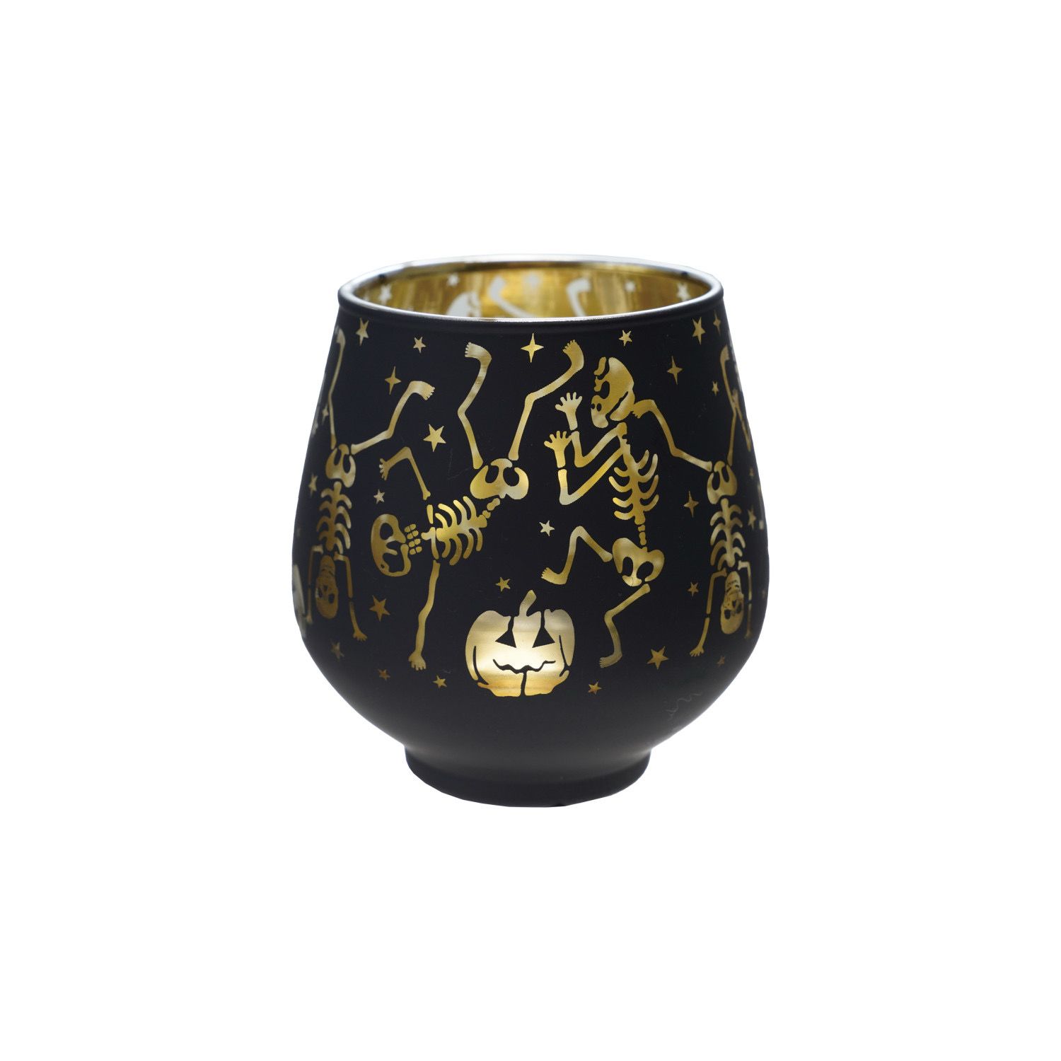 CCO Skeleton Laser Etched Glass Tealight Votive Holder 3.75&quot;