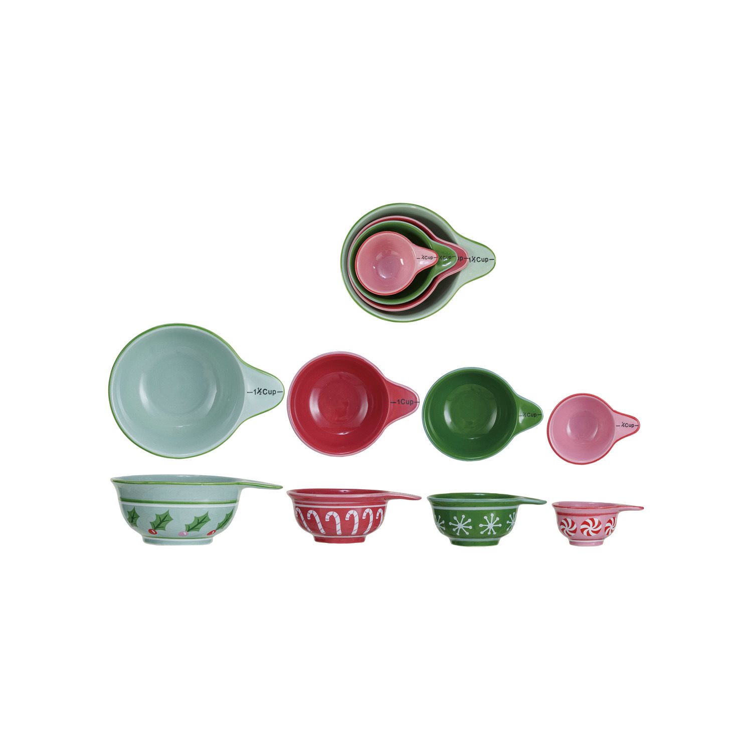 CCO Holly &amp; Candy Cane Measuring Cup Set/4