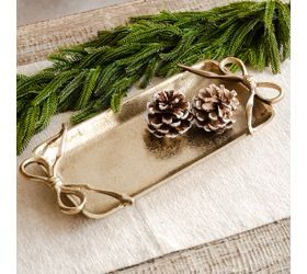 Pdg 13.5&quot; Gold Tray Ribbon Handles