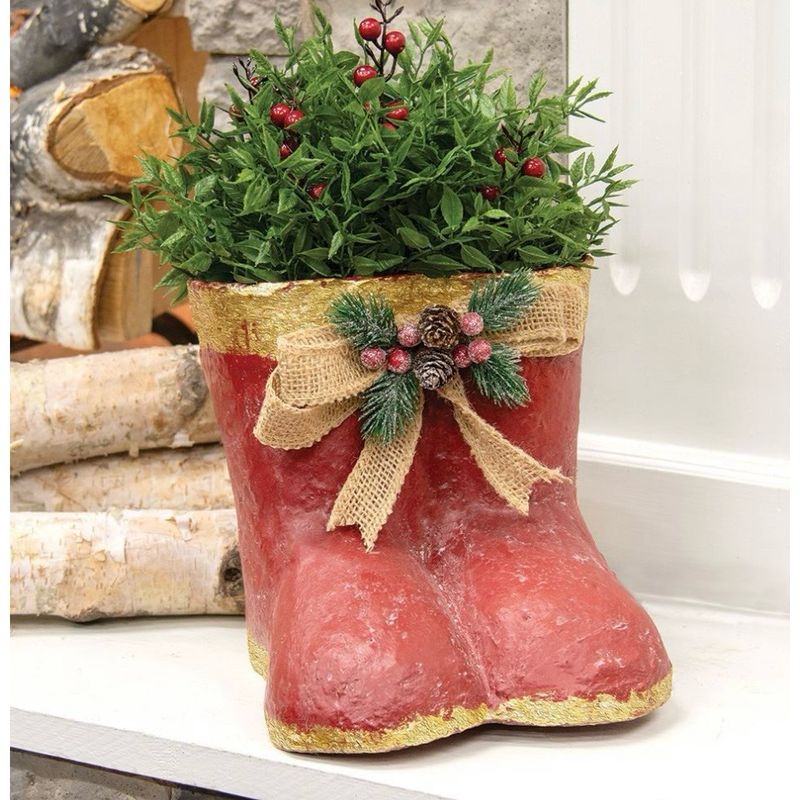 Col Metal Santa Boot Pair Red &amp; Gold 7.5x7.5x8