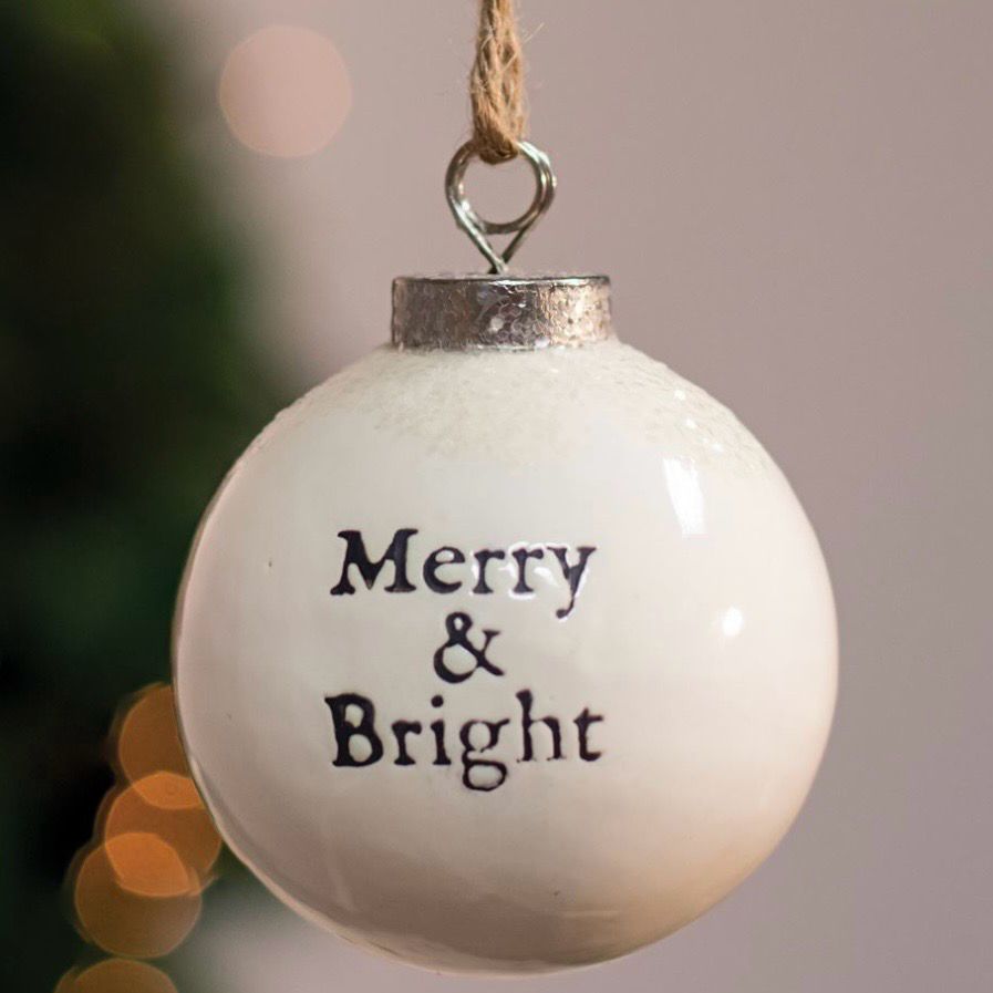 Col Merry &amp; Bright White Ceramic Orn