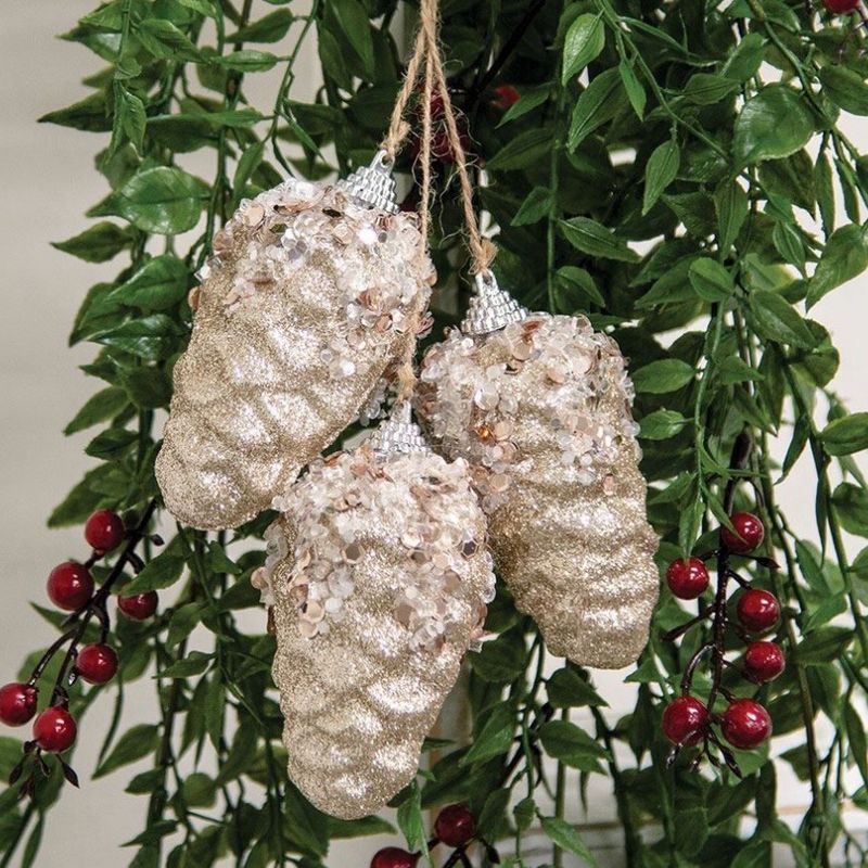 Col Trio Champagne Glitter Hanging Pinecone