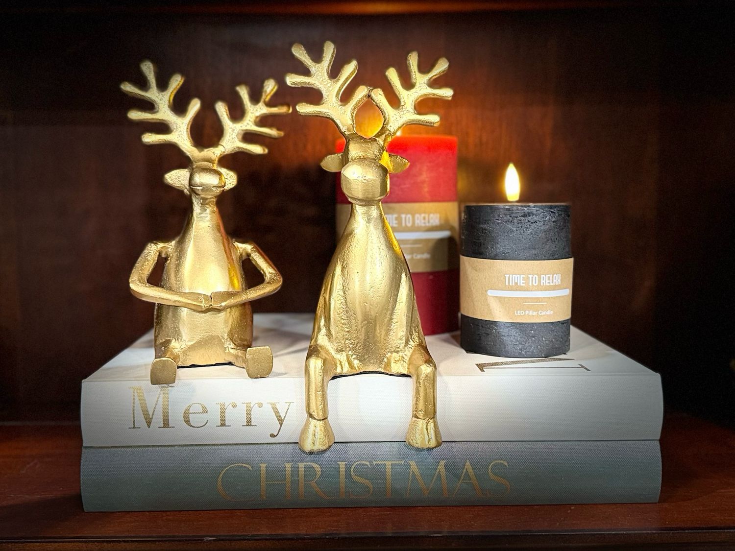 Pdg Gold Sitting Shelf Edge Reindeer 10&quot;