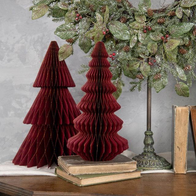Rag 12.5&quot; Burgundy w/gold Trim Paper Tree