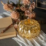 Rag 5&quot; Gold Crackle Glass LED Pumpkin