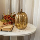 Rag 7.75&quot; Gold Crackle Glass LED Pumpkin