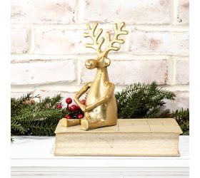 Pdg Holding Hands Gold Sitting Reindeer 8.5&quot;