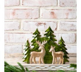 Pdg Wood Trees w/2 Cut Deer 9x7.25
