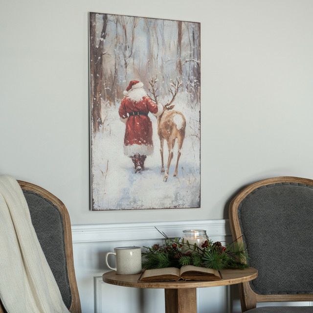 Rag 28x18 Santa w/Deer Print