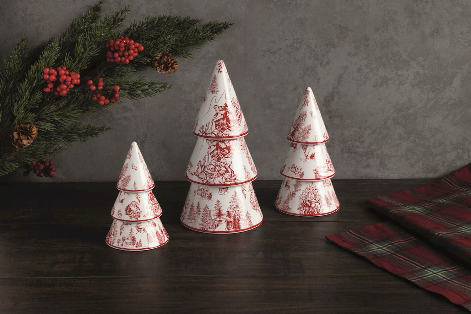 MP Sm Red Toile Ceramic Tree 6&quot;
