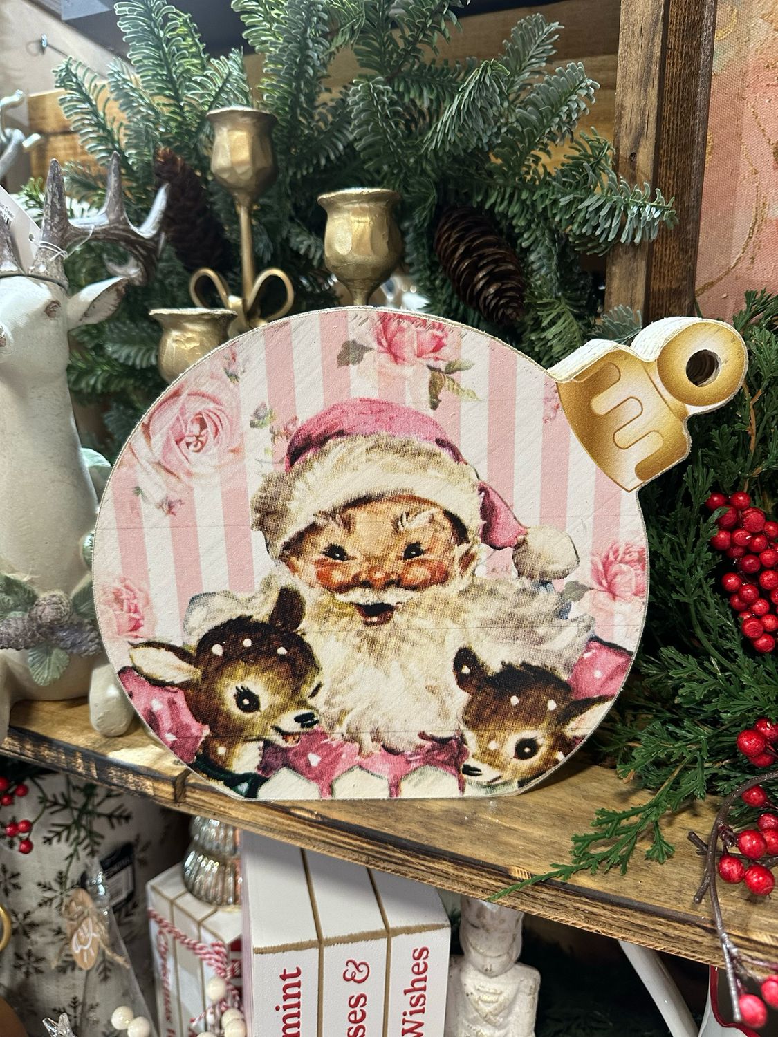 Jarmz ornament sitter 10x8 pink Santa stripe