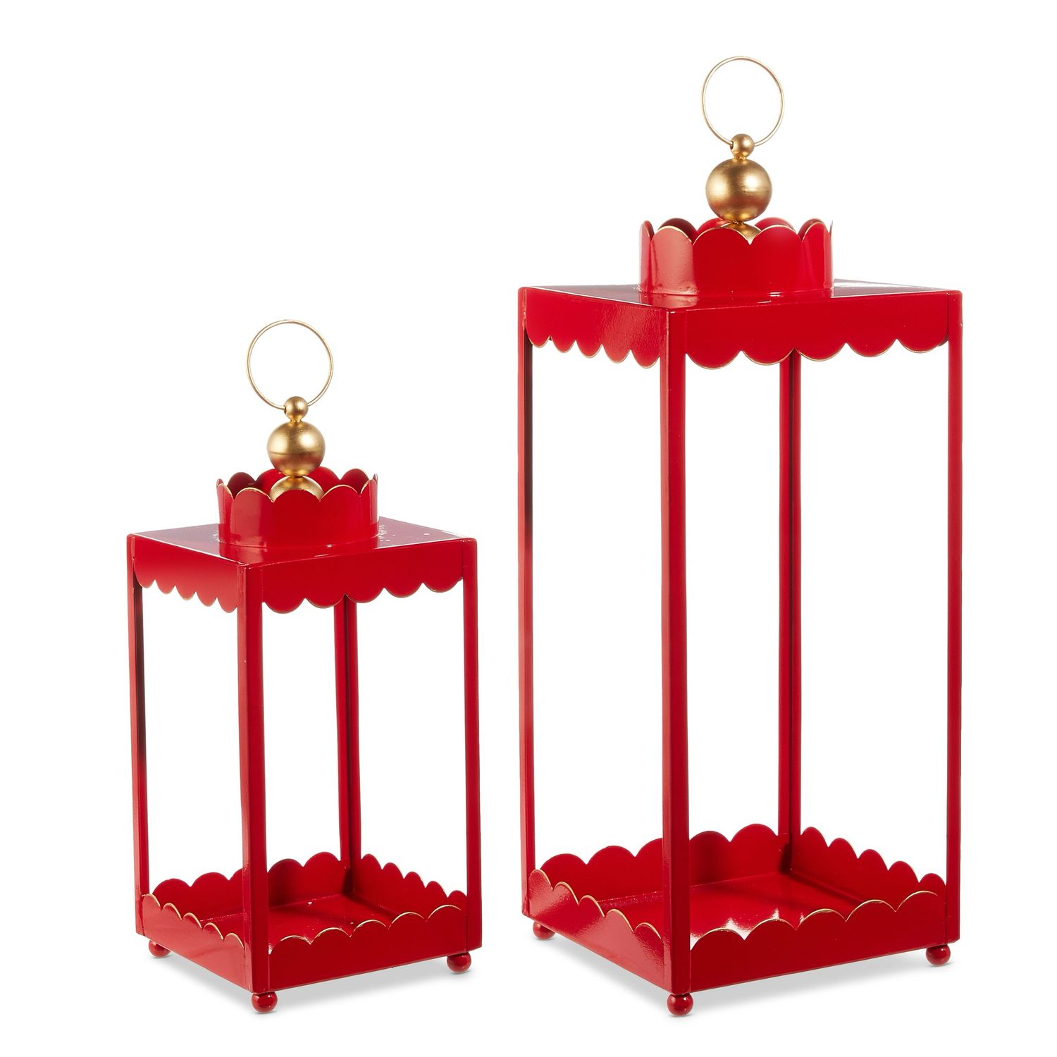 Raz Lg Red Scalloped Lantern 19.75x7.5x7.5