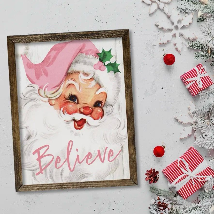 Jarmz 12x15 Pink Santa Face Believe