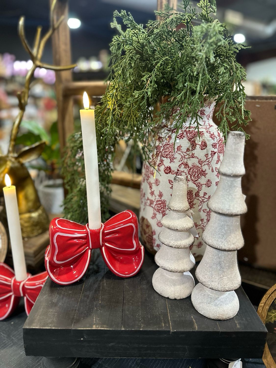 ACC Red Bow Candleholder 7.25x4.5