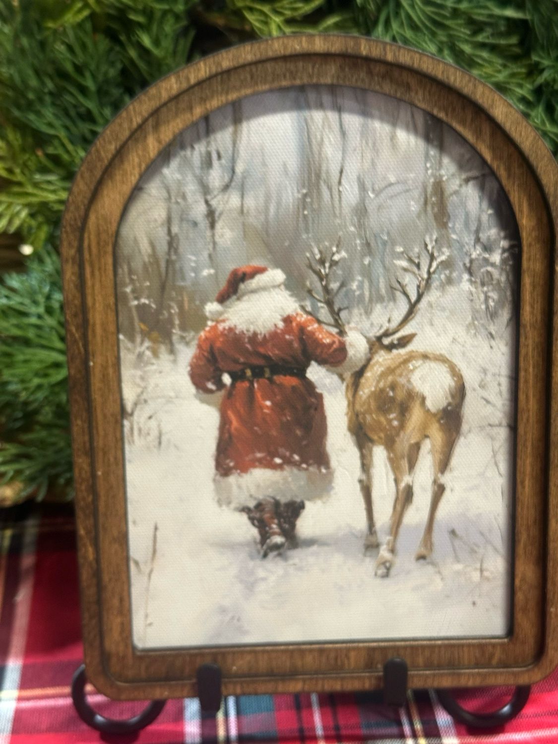 Red Arch Santa With Reindeer 8x6