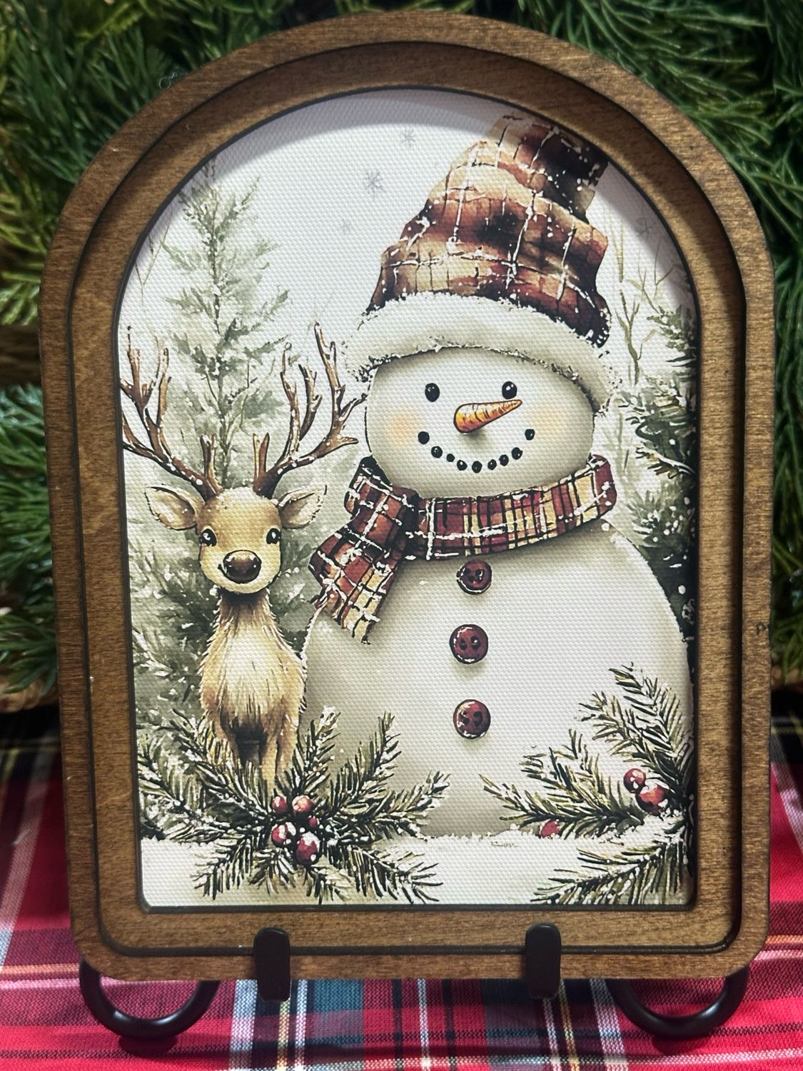 Red Arch Snowman Deer 8x6