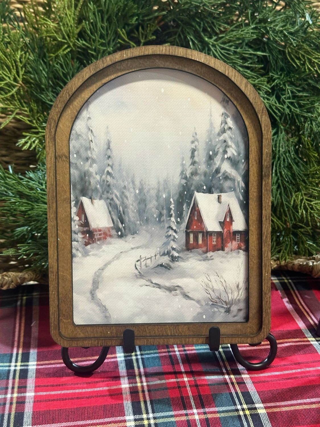 Red Arch Snowy Red Cabins 8x6