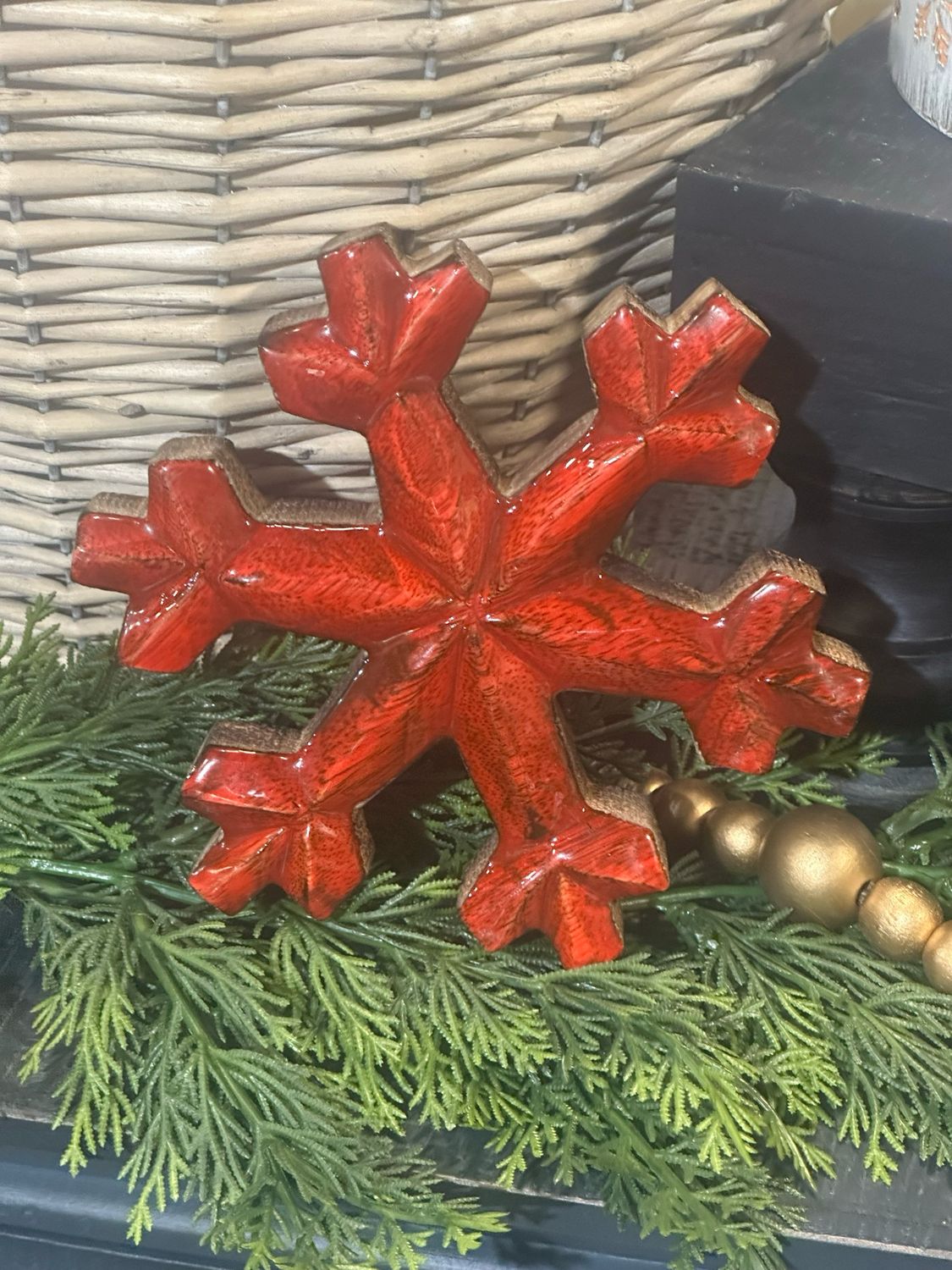 WTC Lg Ruby Red Snowflake Block 5.75&quot;