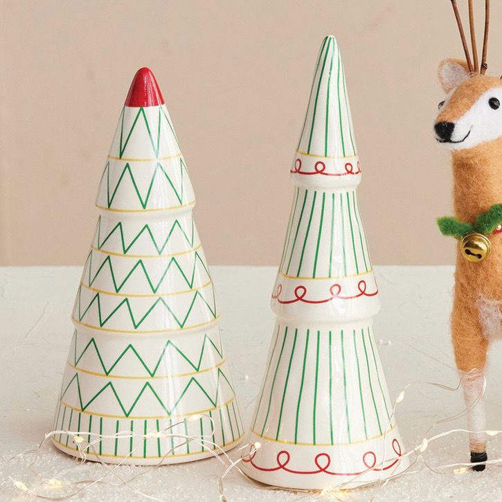 CCO 8.25&quot; Green Vert Lines Ceramic Tree