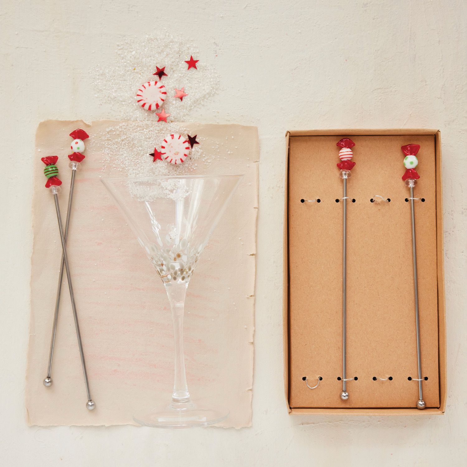 CCO Stainless Steel Stirrers w/glass Candies S/4