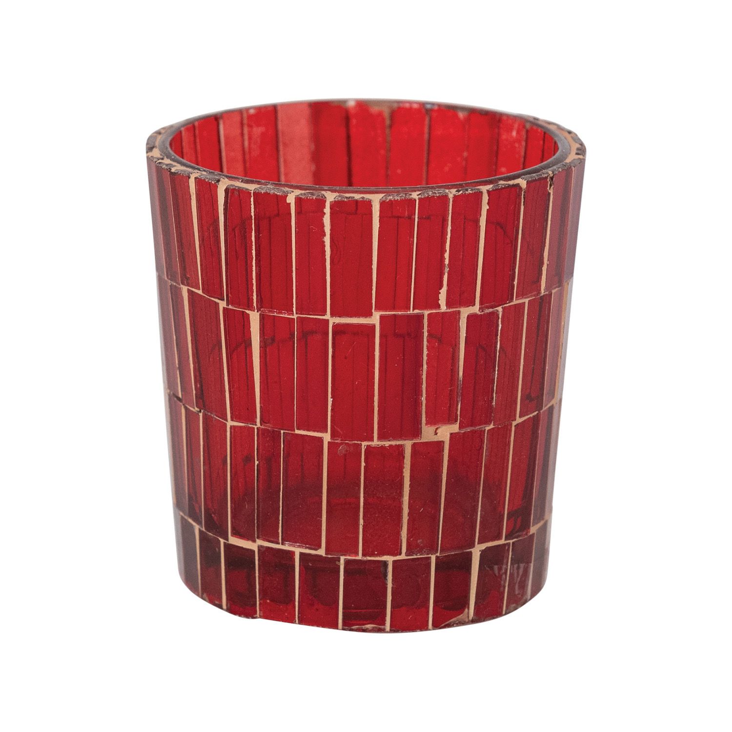CCO Red Glass Mosaic Votive Holder 2.75x3