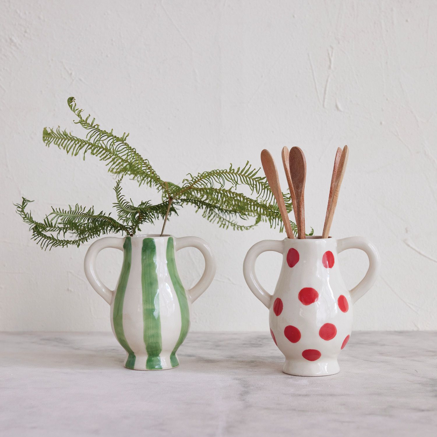 CCO Red Polka Dot Vase w/handles 6&quot;