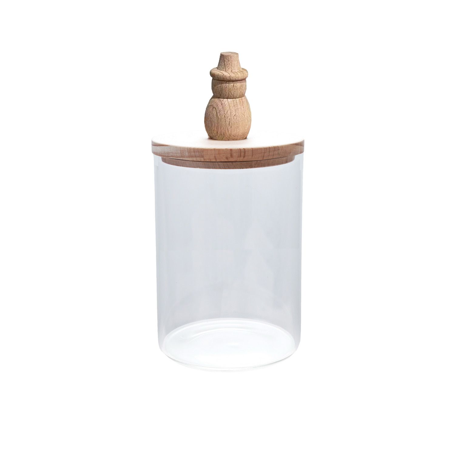 CCO 8x4 Glass Canister w/wood Lid &amp; Snowman Knob