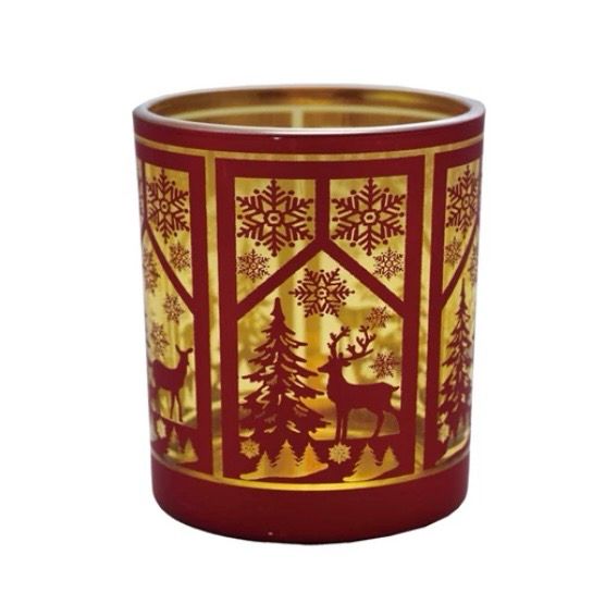CCO 4&quot; Red Laser Etched Glass Tealight Votive Holder