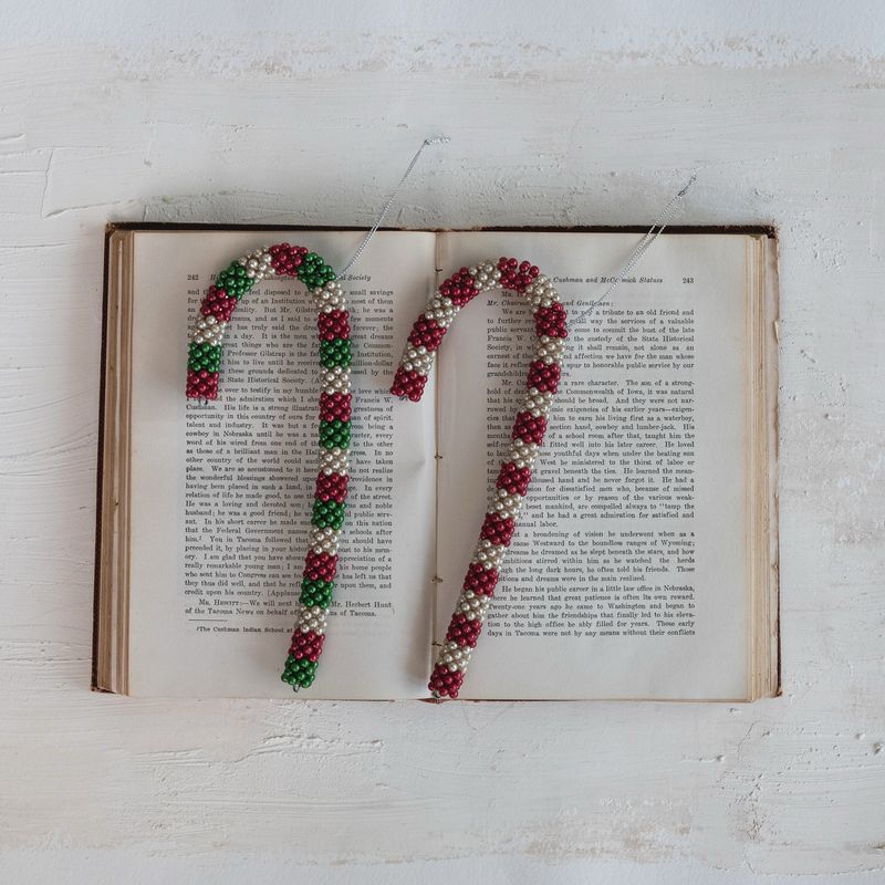 CCO 8.5&quot; R/W Beaded Candy Cane Orn