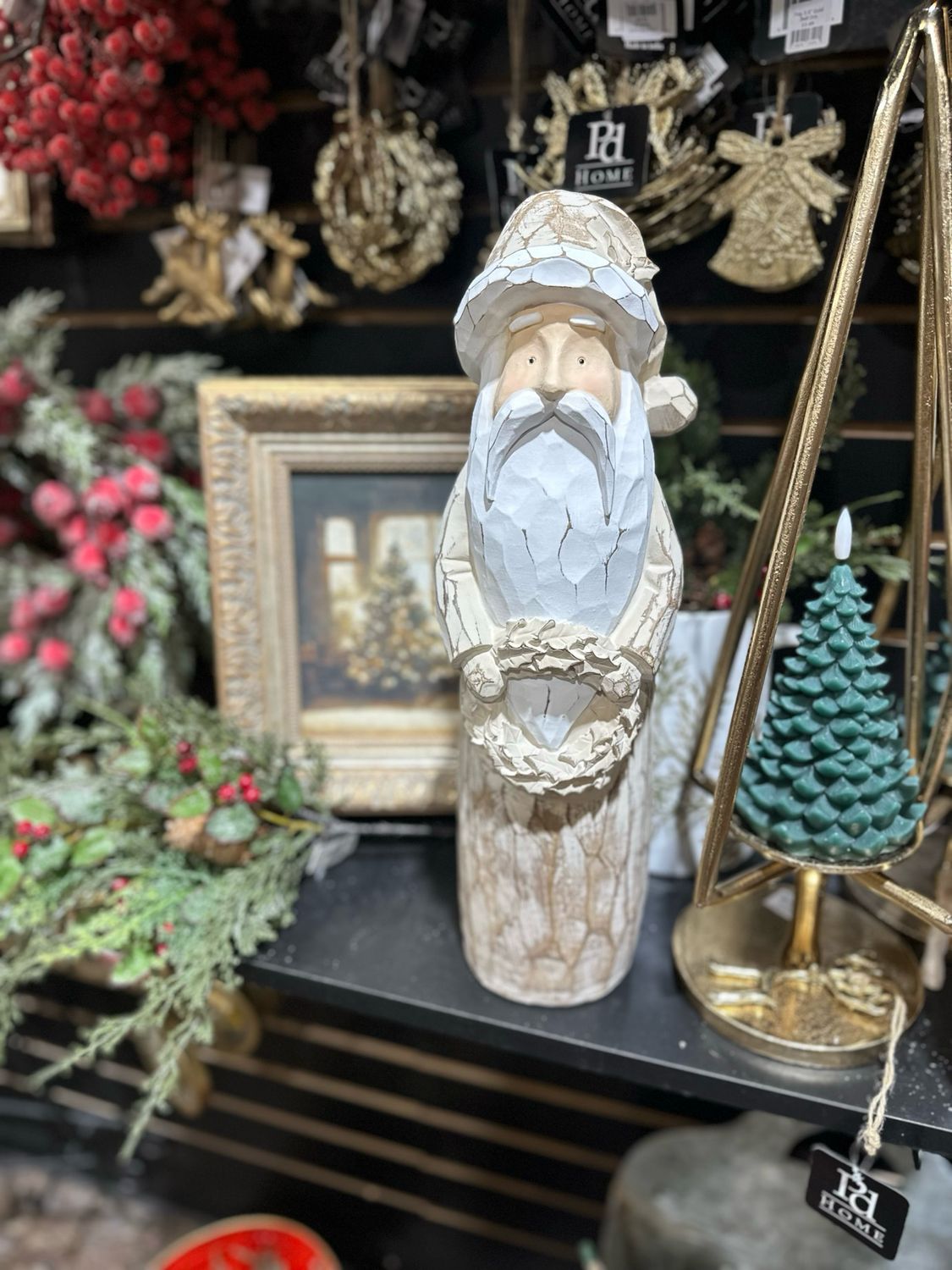 Raz 17&quot; Natural Distressed Carved Santa