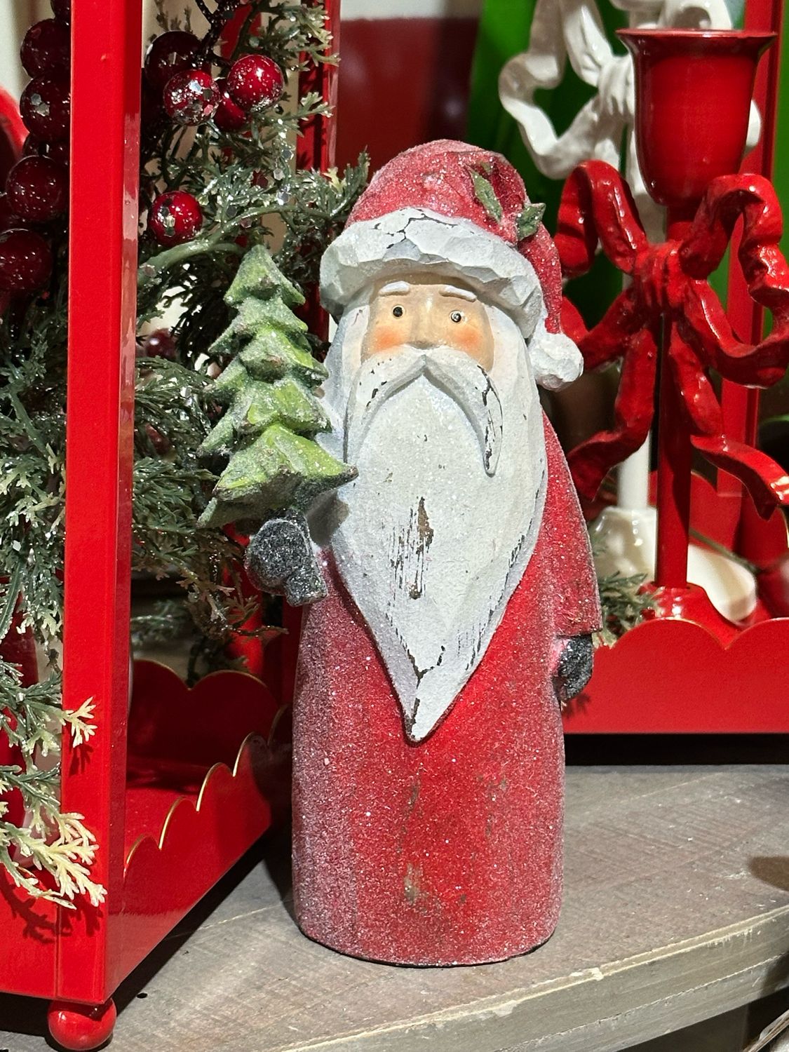 Raz 8&quot; Carved Santa w/tree