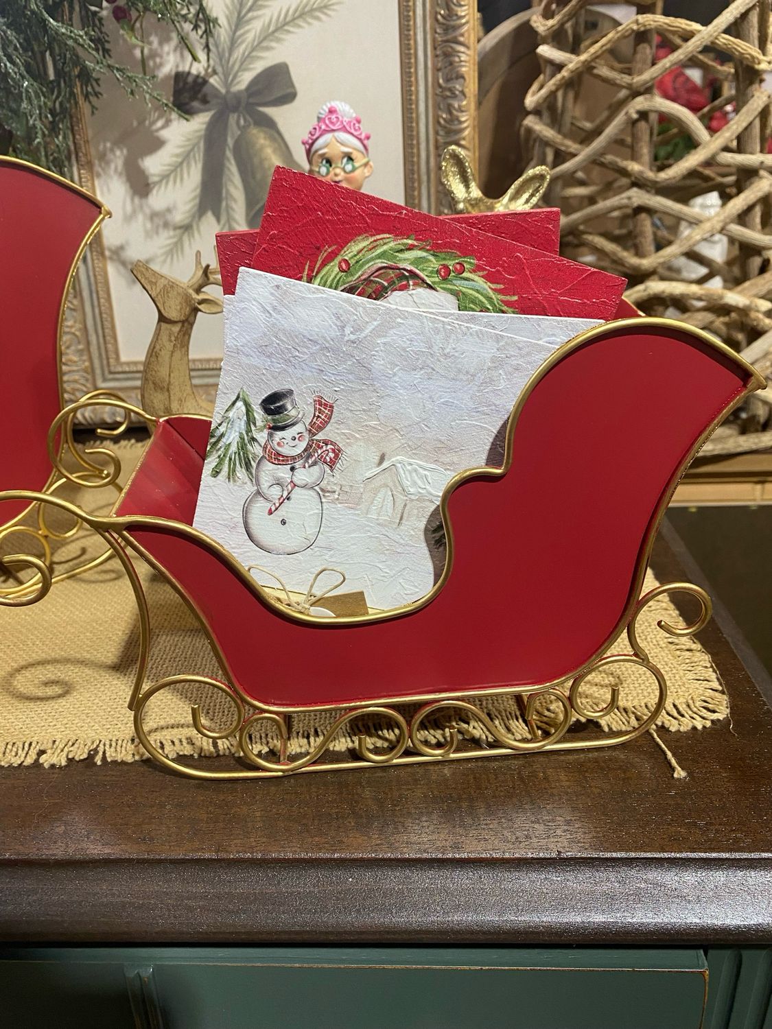 HH Sm Red Gold Sleigh 6.5x10.25x4