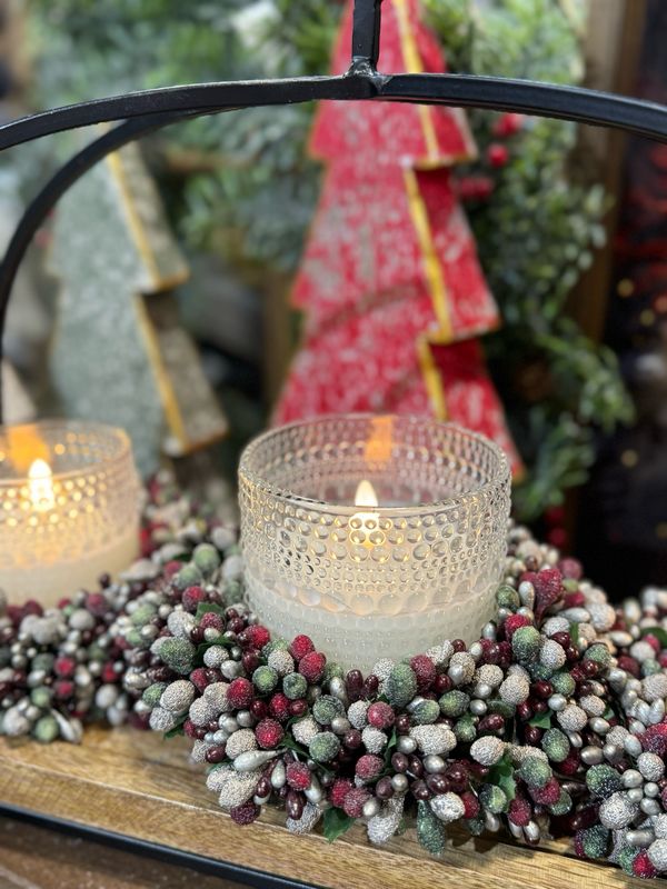 ARL 6.5&quot; Beaded Berry Mini Wreath Candle Ring