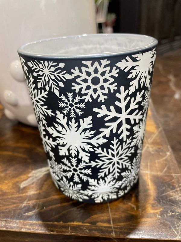 WTC Lg Blue Snowflake Glass Jar 4.8"