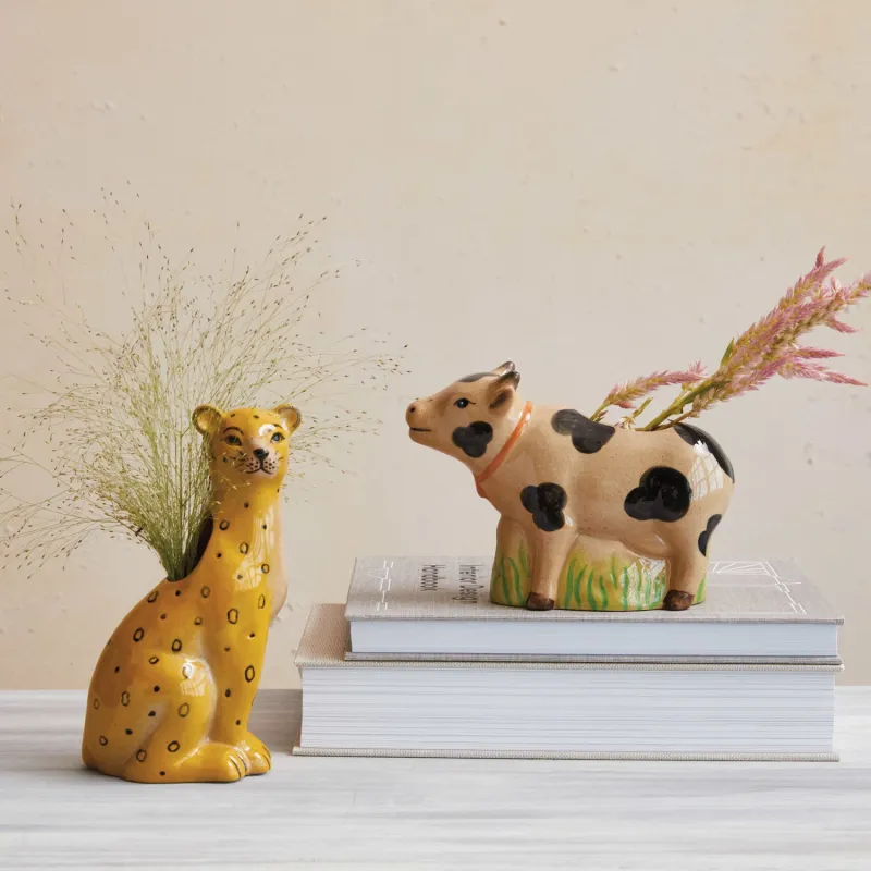 Cco Cow Vase w/grass 6.25x2.25x4.25