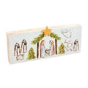 MP Long Painted Nativity Plaque 10x4.5