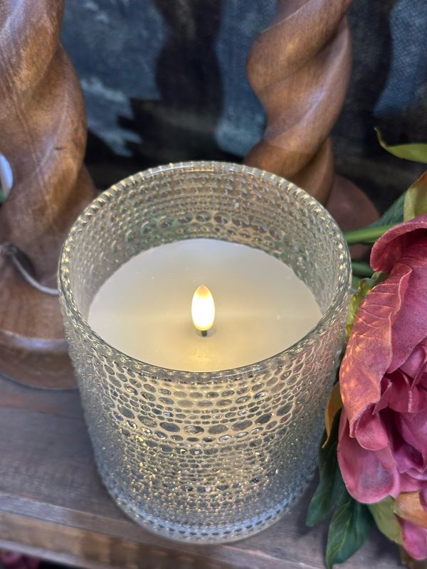 Pdg 4" LED Beaded Glass Candle
