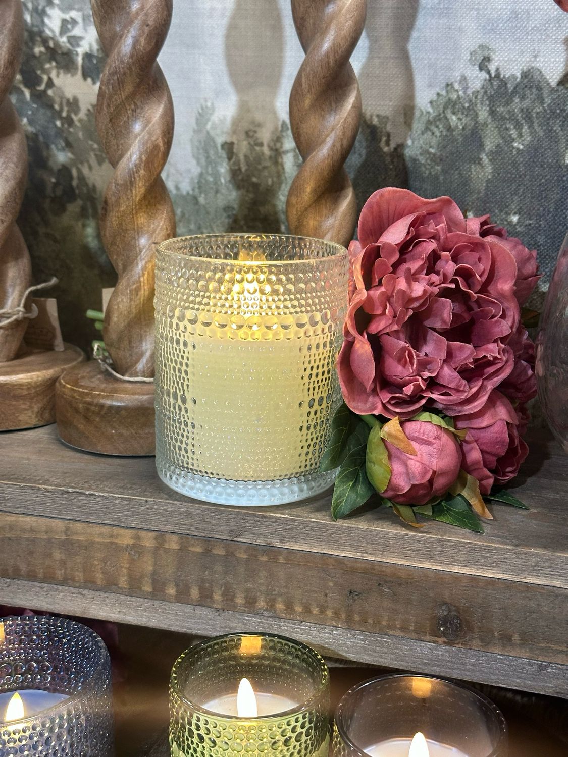 Pdg 4" LED Beaded Glass Candle
