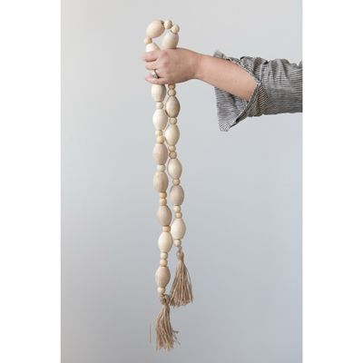 CCO 60" Mango Wood Oval Bead Garland w Abaca Tassel
