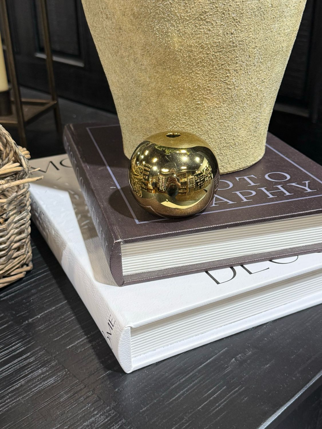CCO Gold Ceramic Ball Candle Holder 2" H