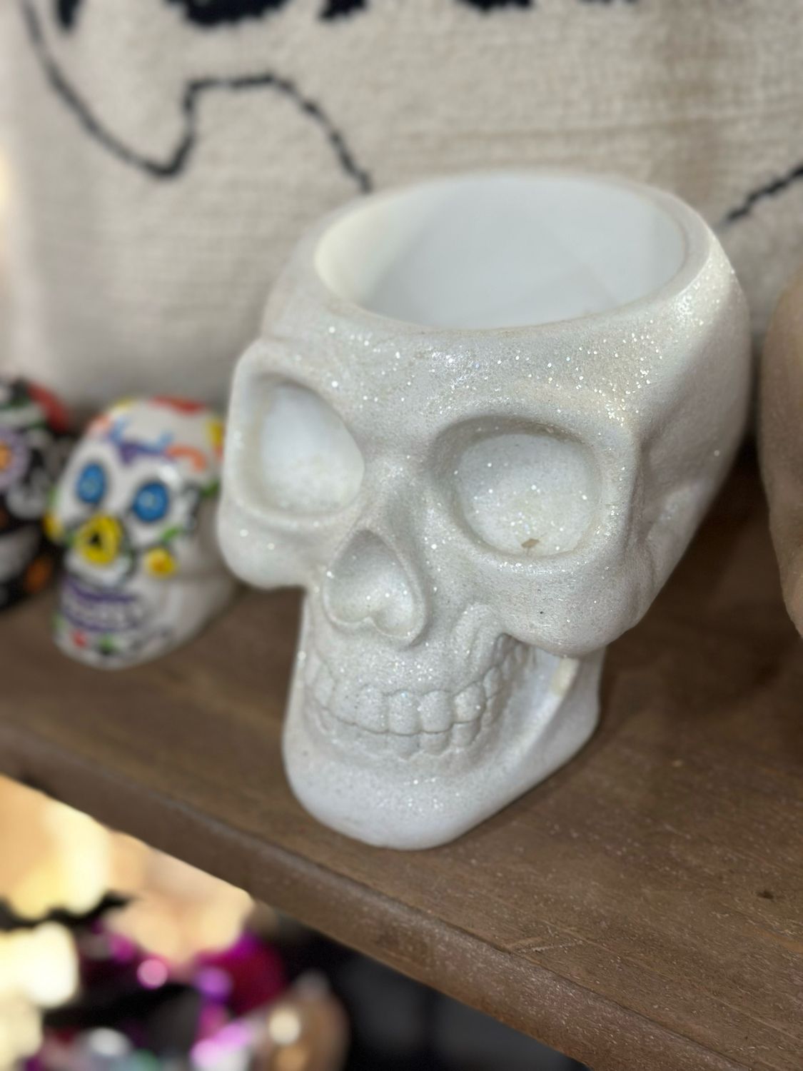 Yngs White Glitter Skull Candy Bowl