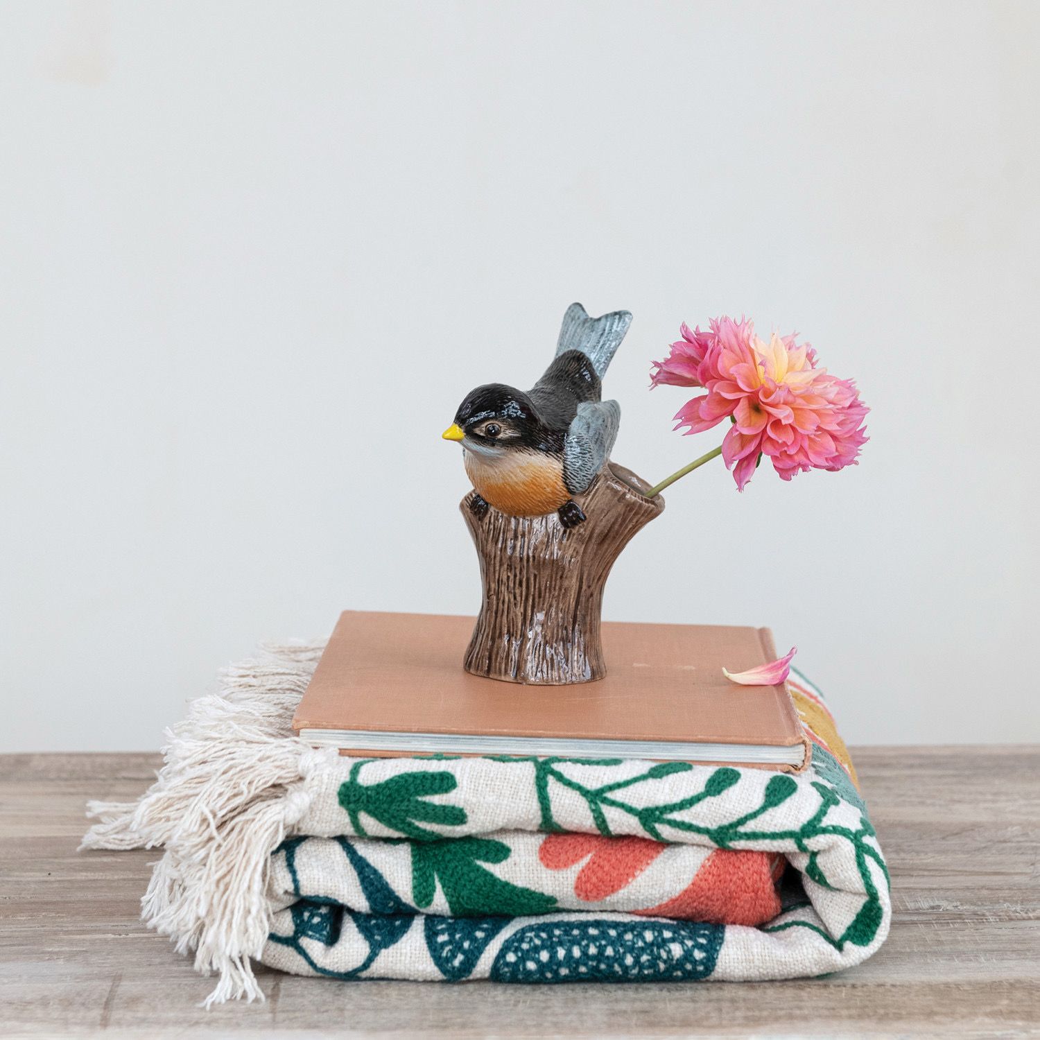 CCO Bird Vase Hand Painted Stoneware 5.25x6.5