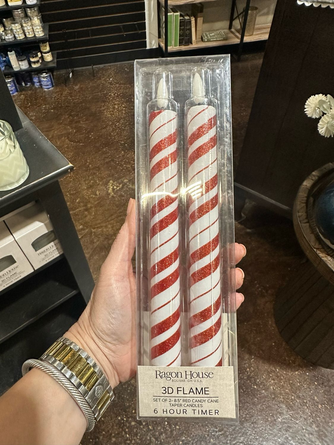 Rag S/2 8.5" Red Flame Candy Taper